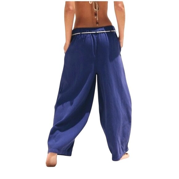 Free People Kayden Barrel Loose-Fit Navy Blue Pants With Drawstring Waist Small - Picture 2 of 11